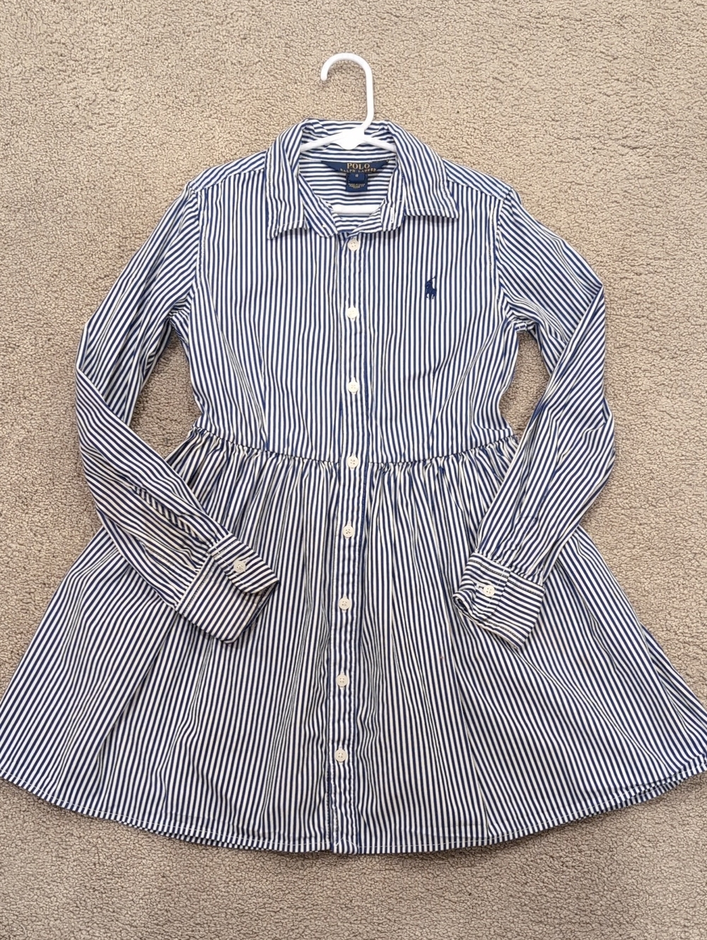 Ralph Lauren Navy & White Striped Button-Front Shirt Dress for Kids